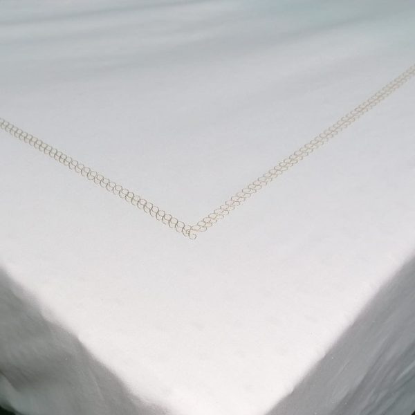 Cearsaf pat 260 cm x 280 cm, Casa Bucuriei, model Elegance, albastru deschis pal/cappuccino, bumbac natural 100%