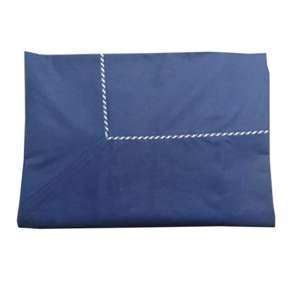 Cearsaf pat 240 cm x 270 cm, Casa Bucuriei, model Elegance, bleumarin inchis, bumbac natural 100%, chenar decorativ