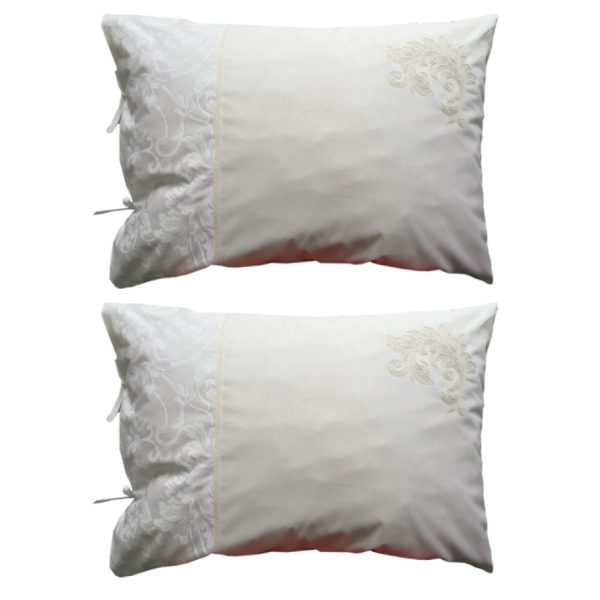 Set 2 x Fata perna tip oxford, Oana, broderie, alb/bej, bumbac , 50/70cm