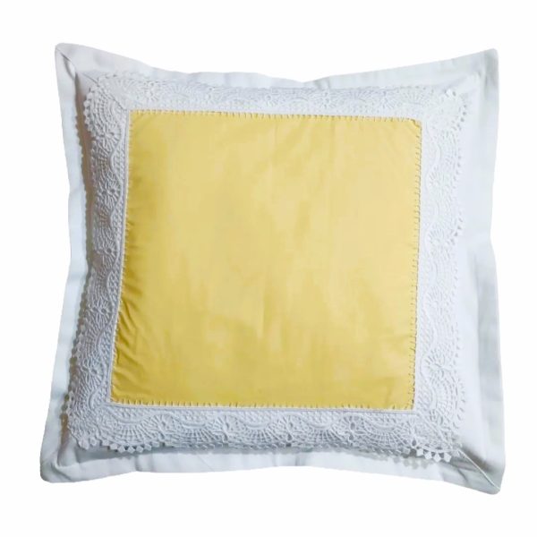 Set 2 x Fata de perna 60 cm x 60 cm, Casa Bucuriei, model Decor, galben/alb, Bumbac 100%