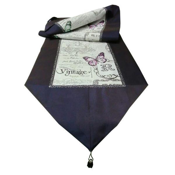 Traversa masa Casa Bucuriei, model Vintage, mov, 35 x 140 cm, doua fete