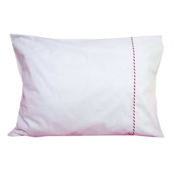 Set 2 x Fata de perna 40 cm x 60 cm, Casa Bucuriei, model Simple lines, alb/rosu, Bumbac 100%, detalii brodate