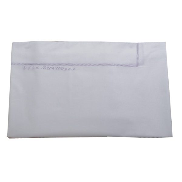 Cearsaf pat 220 cm x 250 cm, Casa Bucuriei, model Clasic Iris, alb/lila, bumbac natural 100%