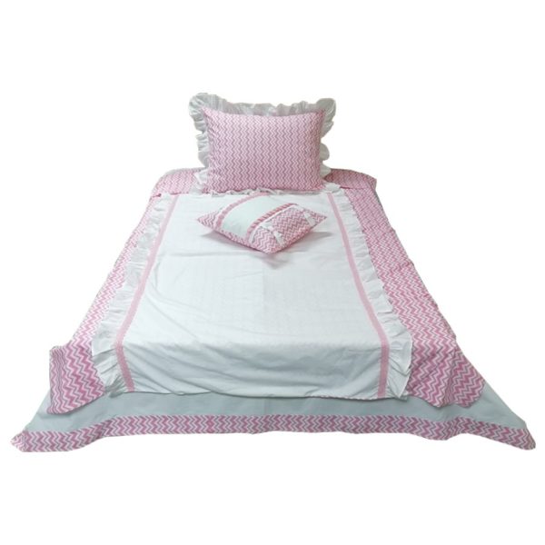 Husa pilota, Casa Bucuriei, model Lucy, culoare alb/roz, bumbac 100%, 220 cm x 240 cm