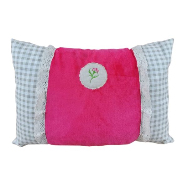 Perna decorativa cu broderie si dantela bumbac, roz/bej, fleece, 40/55 cm