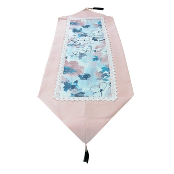 Traversa de masa Casa Bucuriei, model Floral, Roz somon/bleumarin, 36 x 105 cm