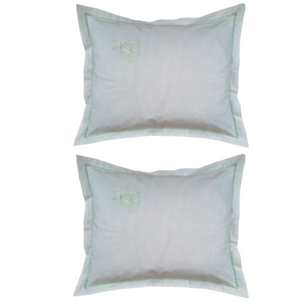 Set 2 huse perna brodate 50 x 70 cm, Casa Bucuriei, model Poema, alb/verde, bumbac 100%