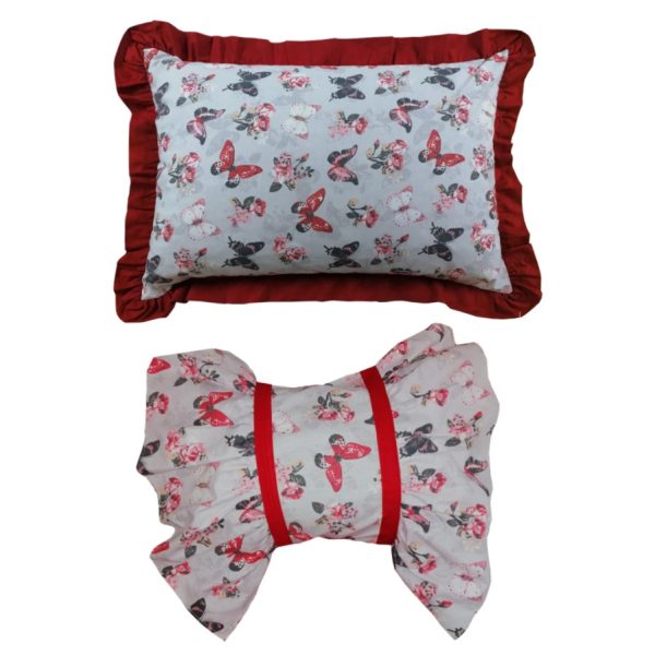 Set 2 huse de perna Butterfly, rosu/multicolor, bumbac ranforce 100%, 50x70 cm, 50 x 35 cm