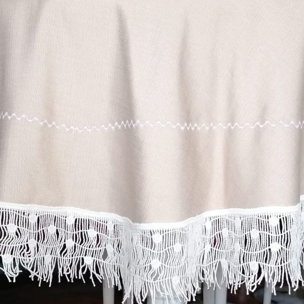 Fata de masa rotunda 180 diametrul, Casa Bucuriei, bej/alb, dantela bumbac