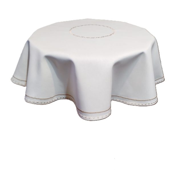 Fata de masă rotundă, brodata, anti-pata, impermeabila, D 130 cm, Casa Bucuriei, model Diamond, crem deschis